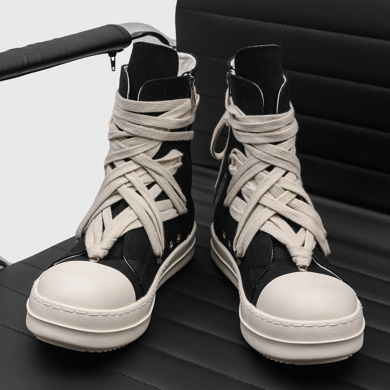 Canvas Sneaker High - 高品質メンズハイトップキャンバススニーカークロスレース厚底黒カジュアルシューズストリートウェアパンクフットウェアトレンドメンズブーツ