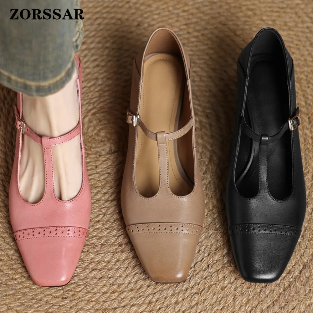 Men Shoes Elegant - プラスサイズ 34-41 女性の牛革彫刻英国スタイル T ストラップ スリッポン