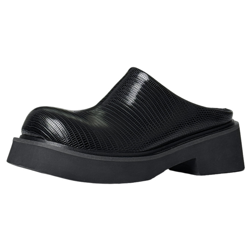 Men Shoes Elegant - 6cmヒール メンズファッションスリッパ 高級本革 2026年夏新作 エレガントブラック アウトドア