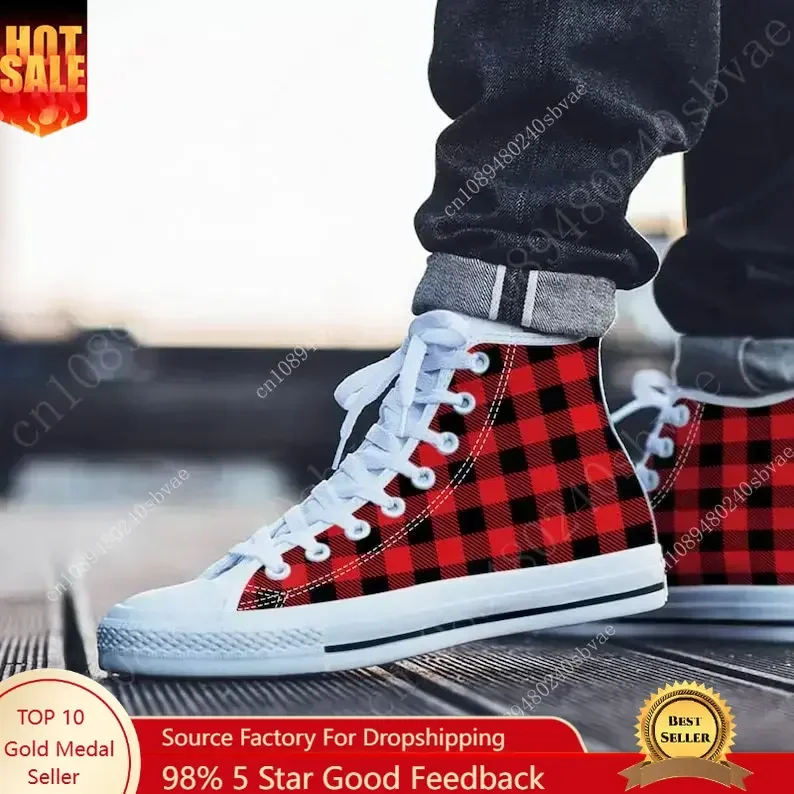 Canvas Sneaker High - チェック柄ハイトップシューズメンズレディースティーンエイジャースニーカーキャンバス高品質アウトドアデイリースニーカーカスタムメイドカップルシューズ
