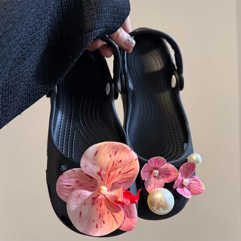 Men Shoes Elegant - デザイナーレトロフラワーDIYバレエクロッグス女性用サマー2026エレガントパールビーチサンダル女性用ソフトソール滑り止めメリージェーンスライド