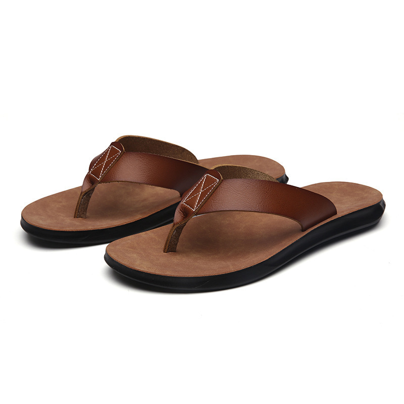 Men'S Shoes Popular - 38-47 新しいイタリアンレザービーチサンダル男性用カジュアルクールビーチサマーシューズホテルスリッパマンライトフラット高級メンズシューズ