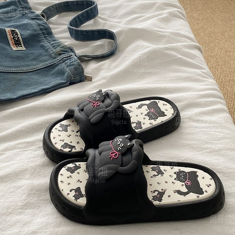 Men'S Shoes Non Slip - Printting かわいいクマの女性スリッパ夏屋内ソフト漫画サンダル浴室滑り止め屋外快適な男性レジャー靴カップル