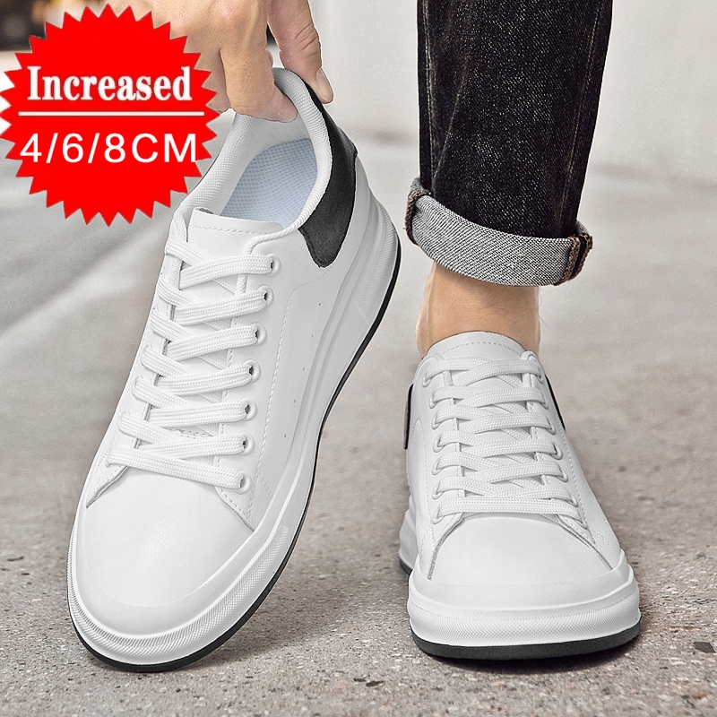 Canvas Sneaker High - 新しい高級メンズエレベーターシューズ目に見えない身長増加 4/6/8 センチメートル白/黒スニーカー Cortex 身長を高める屋外カジュアルシューズ