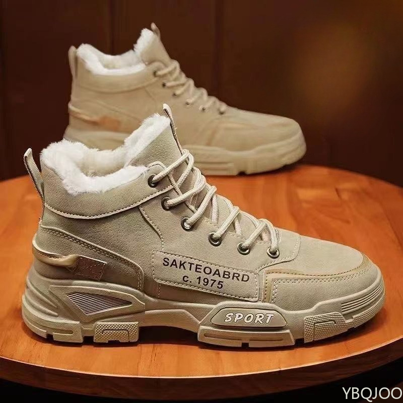 Men'S Shoes Popular - ファッショナブルで多用途なワークウェア、ハイカットメンズシューズ、秋冬新作、メンズコットンシューズ、暖かいカジュアル滑り止めスノーブーツ