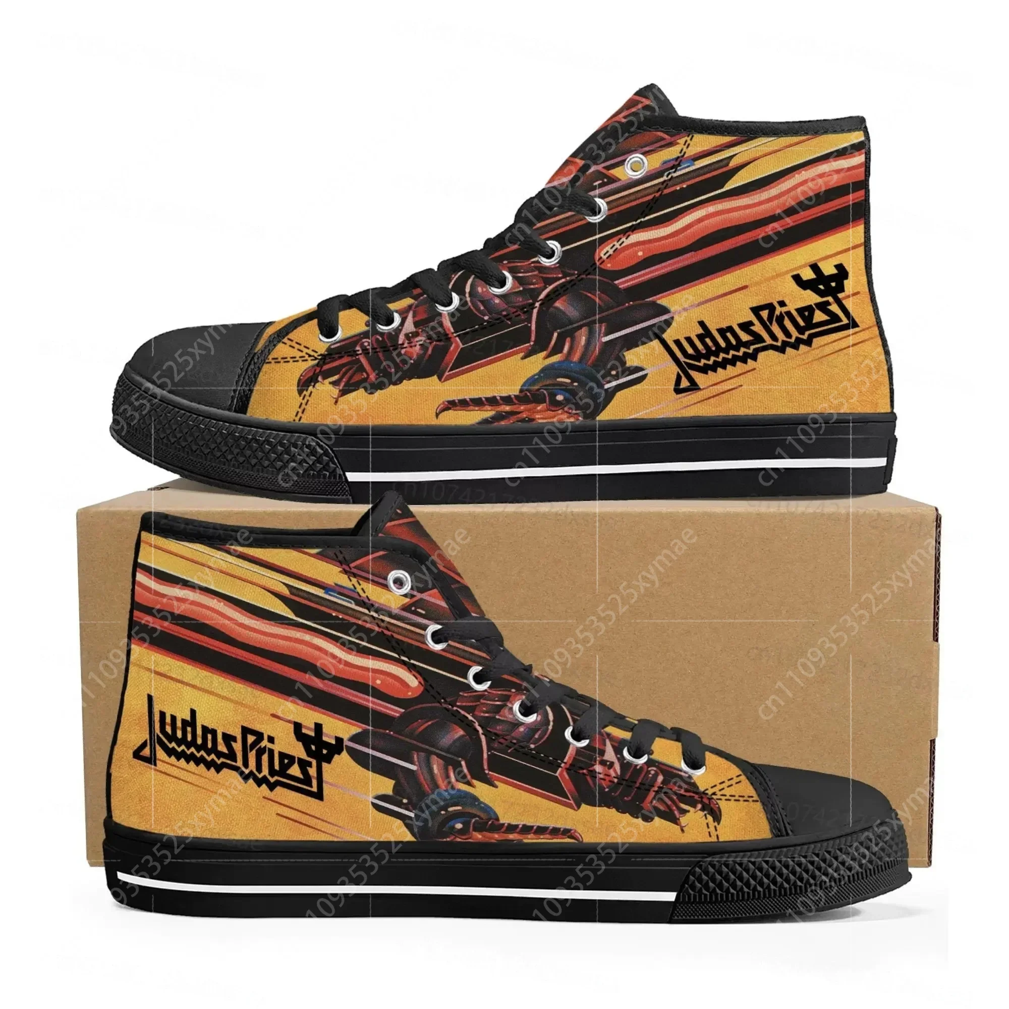 Canvas Sneaker High - ジューダス・プリーストヘビーメタルロックバンドハイトップ高品質スニーカー男性女性ティーンエイジャーキャンバススニーカーカジュアルカスタムカップルシューズ