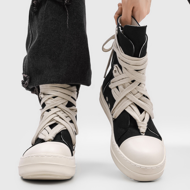 高品質メンズハイトップキャンバススニーカークロスレース厚底黒 - Canvas Sneaker High のレビューと価格