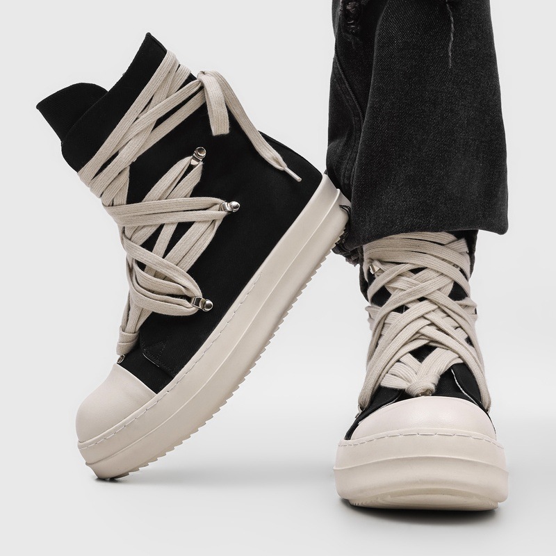 高品質メンズハイトップキャンバススニーカークロスレース厚底黒 - Canvas Sneaker High のレビューと価格
