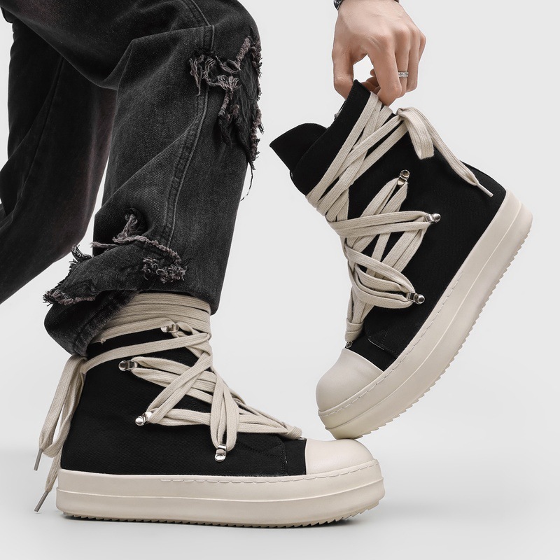 高品質メンズハイトップキャンバススニーカークロスレース厚底黒 - Canvas Sneaker High のレビューと価格