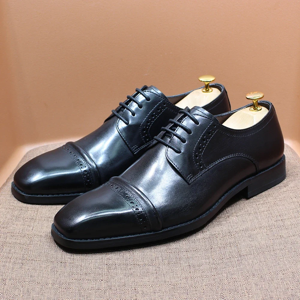 丈夫なキャップトゥオックスフォード、本革、艶出し加工、レース - Men'S Shoes Smart のレビューと価格