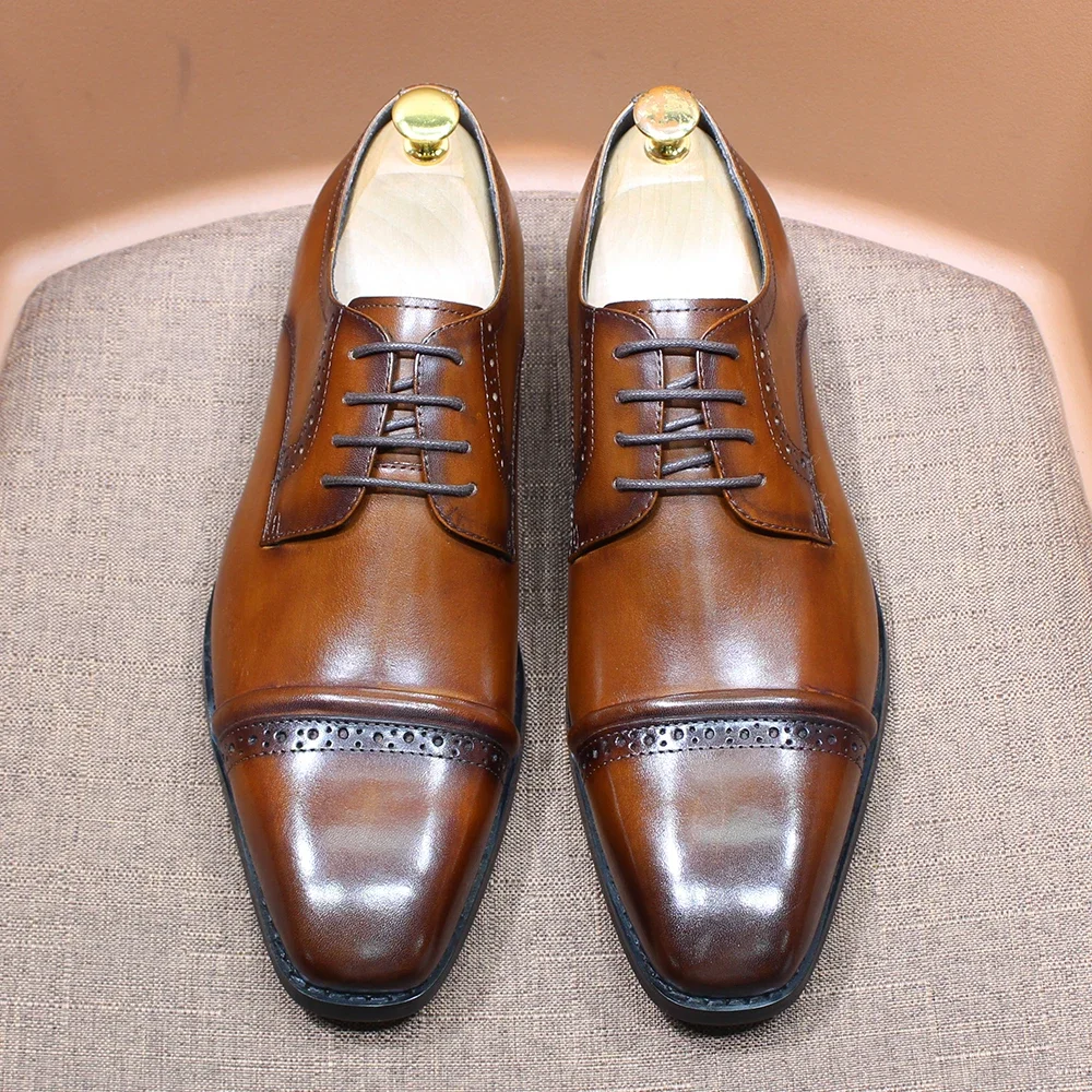 丈夫なキャップトゥオックスフォード、本革、艶出し加工、レース - Men'S Shoes Smart のレビューと価格