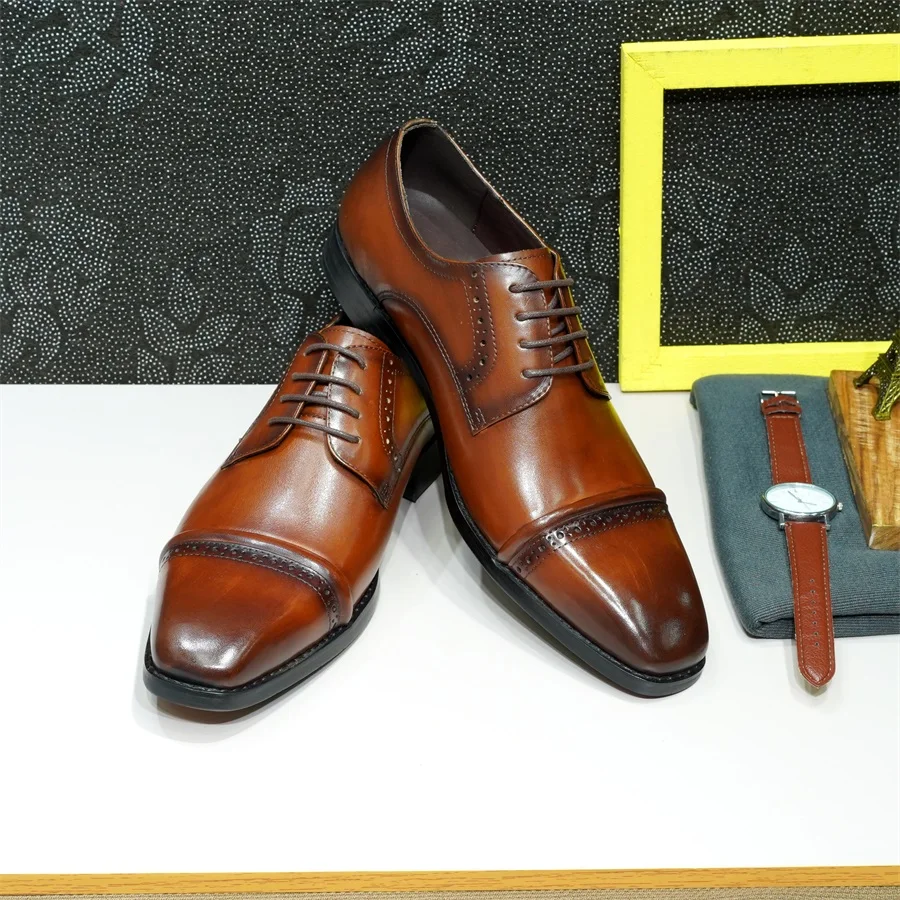 丈夫なキャップトゥオックスフォード、本革、艶出し加工、レース - Men'S Shoes Smart のレビューと価格