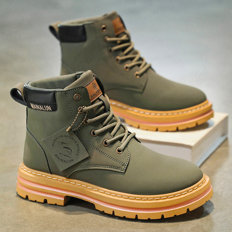 クラシックメンズハイカットブーツ高品質イエローレザーブーツフ - Canvas Sneaker High のレビューと価格