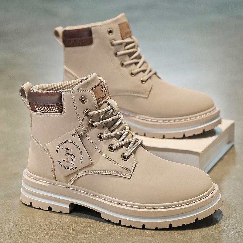クラシックメンズハイカットブーツ高品質イエローレザーブーツフ - Canvas Sneaker High のレビューと価格