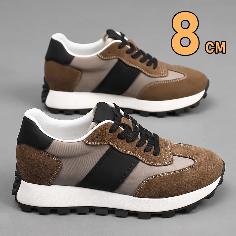男エレベーターカジュアルスニーカー牛スエードレザーレースアッ - Men Shoes Size Chart のレビューと価格