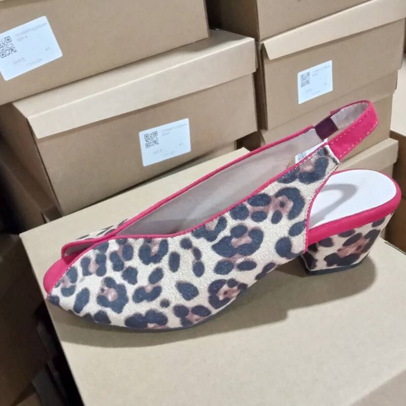 レオパード柄 ピープトゥ スリングバック レディース サンダ - Men'S Shoes With Toes のレビューと価格