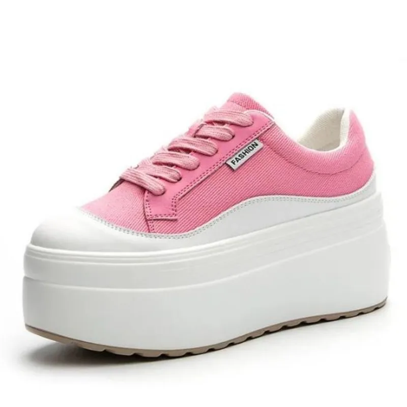 女性用本革スニーカー,プラットフォームシューズ,隠しヒール, - Canvas Sneaker High のレビューと価格