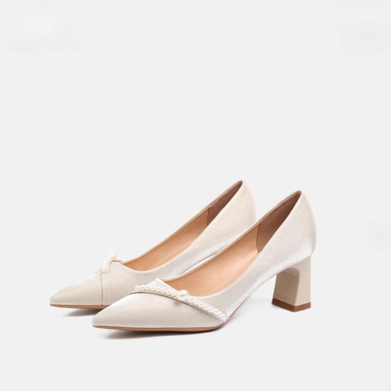 エレガントなパール装飾のポインテッドトゥブロックヒール、優し - Men Shoes Elegant のレビューと価格