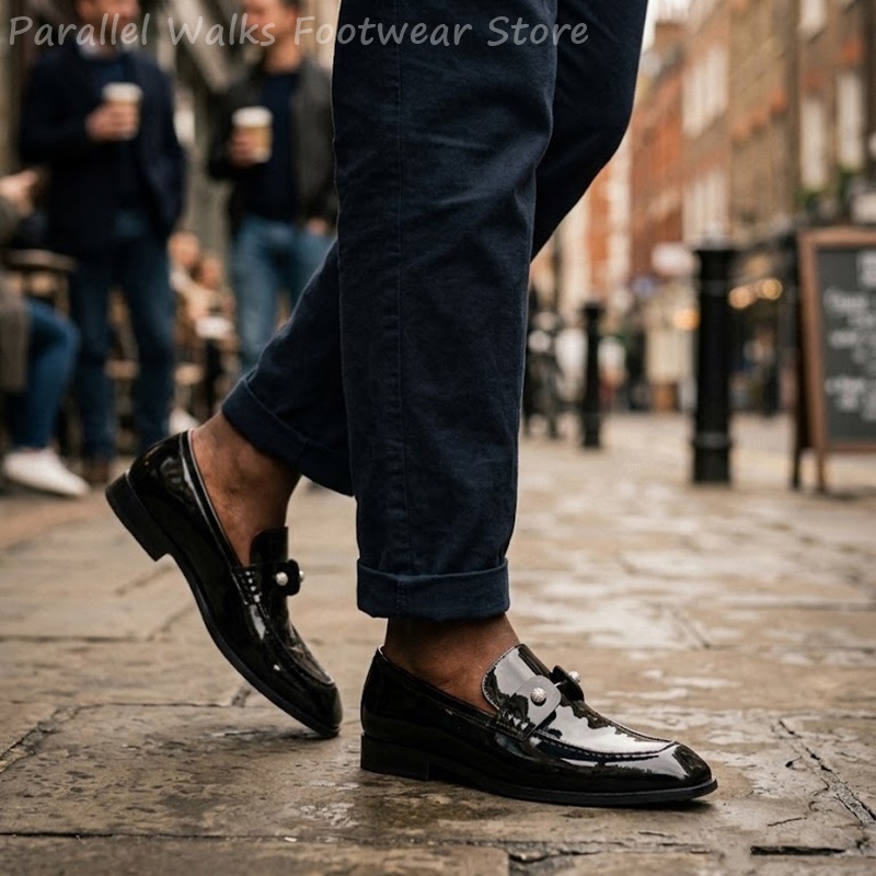 メンズブラックパテントフェイクスエードラインストーンローファ - Men'S Shoes Smart のレビューと価格