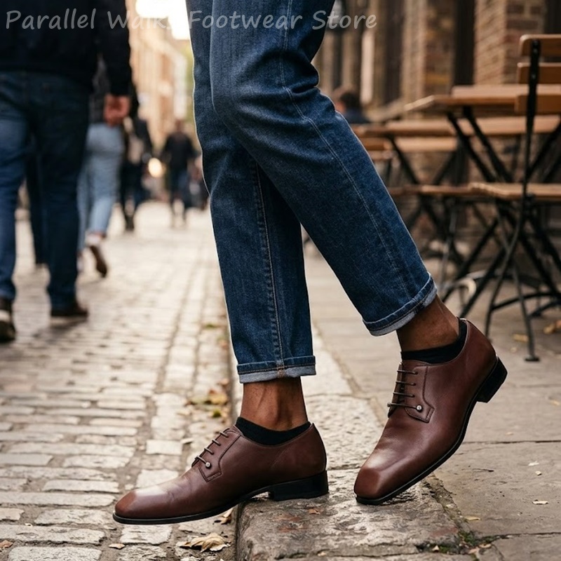 メンズダークブラウンレザーダービーシューズスクエアトゥレース - Men'S Shoes Smart のレビューと価格