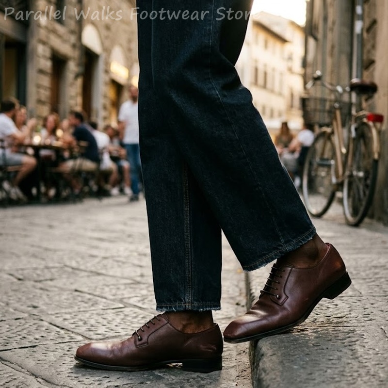 メンズダークブラウンレザーダービーシューズスクエアトゥレース - Men'S Shoes Smart のレビューと価格