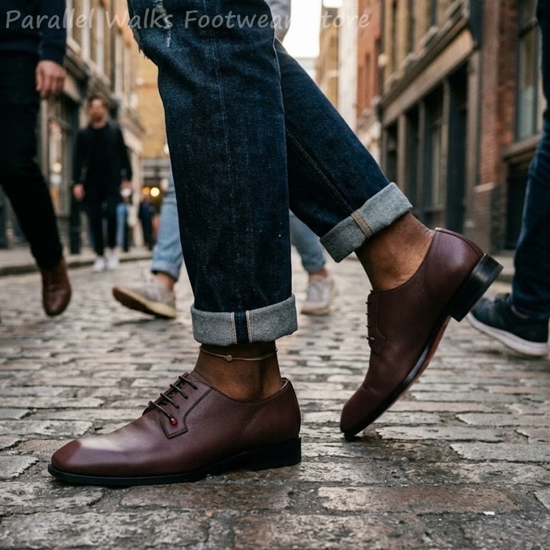 メンズダークブラウンレザーダービーシューズスクエアトゥレース - Men'S Shoes Smart のレビューと価格